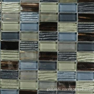 Blue Crytal Glass Mosaic Tiles with Mix Color, 300 x 300mm, 23 x 48mm Unite Size